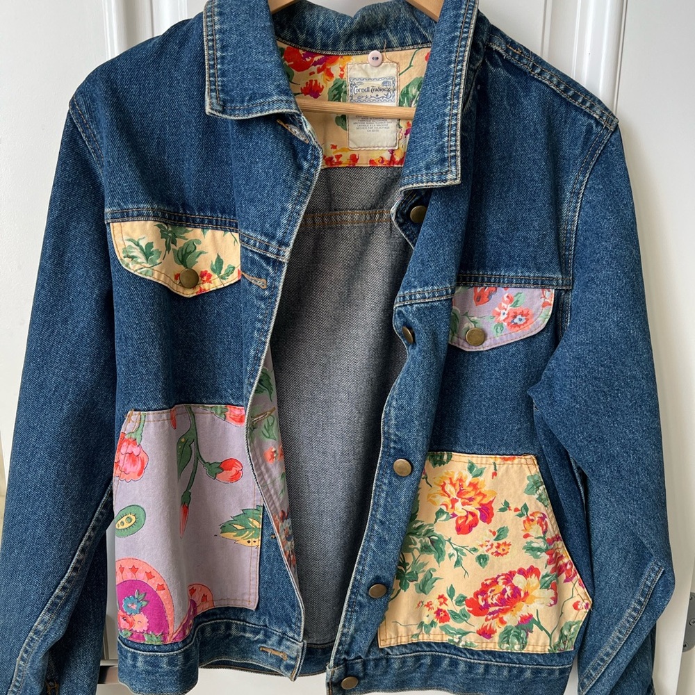 April cornel denim jacket with floral accents